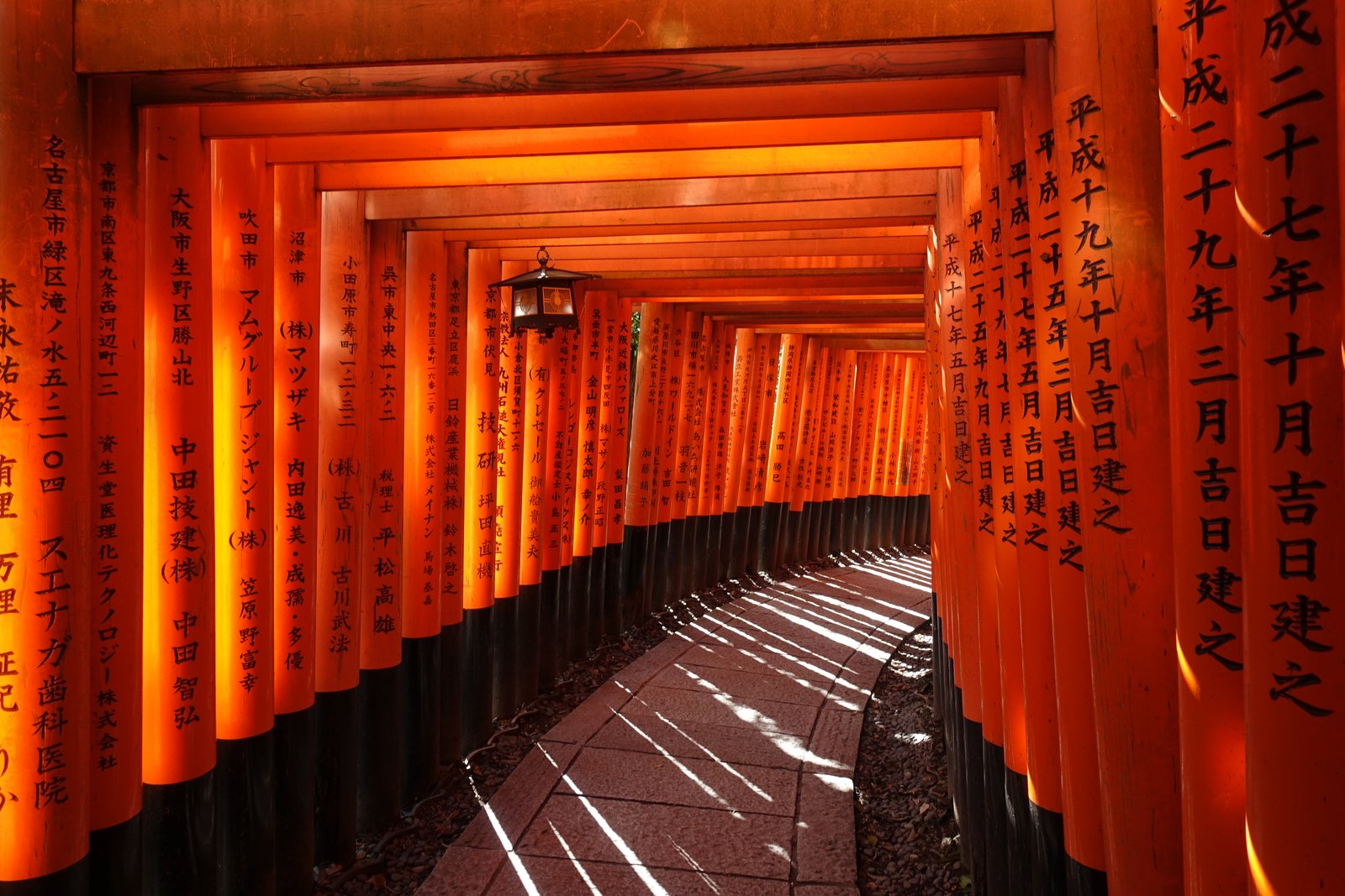 Caminho de torii vermelhos no Fushimi Inari Taisha, em Quioto